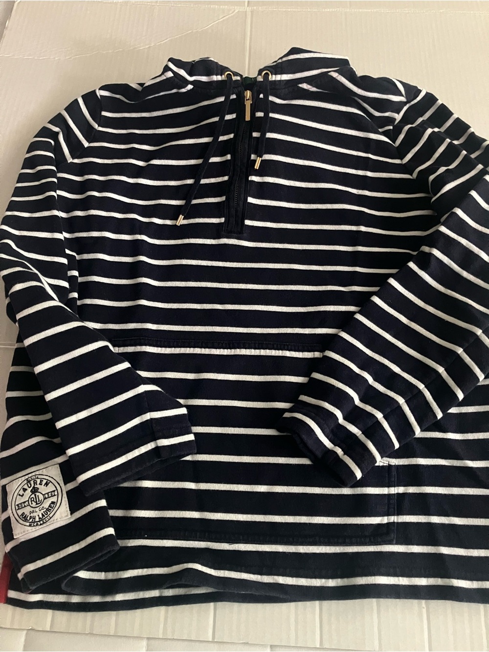 Lauren Ralph Lauren Navy and White Striped Zip Pullover Sweater